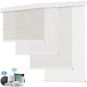 Bringnox Motorized Blinds with Remote,Light Filtering Smart Roller Blinds,Compatible with Google Home and Alexa Via HUB,50% Blackout Roller Shades for Home,Bedroom (Linen Sand -57)