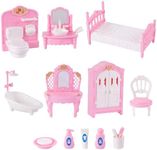BABESIDE 15 Pcs Dollhouse Furniture Set for Girls, 1:12 Scale Mini House Bedroom Bathroom Accessories with Wardrobe, Bed, Bathtub, Sink, Toilet, Pretend Play Toys Gift for Toddlers Age 3+
