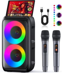 Karaoke Machine, Portable Bluetooth Speaker, PA Speaker with 2 Wireless Karaoke Microphones, Karaoke Machine for Adults Kids with Upgraded Subwoofer, Support TWS/TF/USB/AUX for Home Party Outdoor