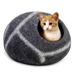 Woolygon Cat Cave Bed - Wool Handcrafted from 100% Merino Wool, Eco-Friendly Felt Cat Cave for Indoor Cats and Kittens (Pebble Stripe)