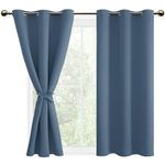 DWCN Short Thermal Insulated Short Curtains with Tiebacks for Kitchen - Grommet Room Darkening Drapes for Coffee Shop, Set of 2 Panels, 38 x 45 Inch Length, Haze Blue