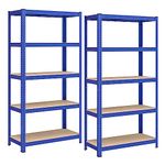 SONGMICS GLR040Q02 Set of 2 Heavy Duty Shelving Units, Steel Shelving Unit, 5 Shelves, Screwless for Garage, Warehouse, Utility Room, Load Capacity 875 kg, 40 x 90 x 180 cm, Blue