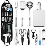 Odoland 14pcs Camping Kitchen Utensils Set, Portable Outdoor Cooking Utensil Mess Kit with Water Resistant Organizer Case for Backpacking BBQ Camping Hiking Travel, Black