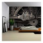 wall26 - Old Steam Engine Train Wheels and Parts Close-Up - Removable Wall Mural | Self-Adhesive Large Wallpaper - 100x144 inches