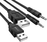 BERLAT 3.5mm Male AUX Audio Jack to USB 2.0 Male Charge Cable Adapter Cord, 2pack Audio Car Stereo Jack Cables to USB 2.0, USB Connection Kit, for Music Player- 3.3ft（Support Data Transmission）