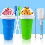 QwayHome 2PC Slushie Maker Cup,DIY Frozen Magic Cup Slushy,Double Layers Silica Smoothie Pinch Ice Cup,Quick Cooling Cup Homemade Milk Shake Ice Cream Maker (Blue+Green)