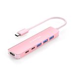 LENTION USB C Hub, 6 in 1 USB C to USB Adaptor, USB C Adapter with USB C Data, 4K HDMI, 3 USB 3.0, 100W PD Compatible 2023-2016 MacBook Pro, New Mac Air, iPad, More Type C Devices (CE35s, Rose Gold)