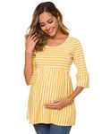 Love2Mi Women Maternity Blouse A Line Pregnancy Shirt 3/4 Bell-Sleeve Striped Maternity Clothes