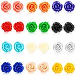 LOYALLOOK 12 Pairs Assorted Colors Resin Rose Flower Earring Studs Set Stainless Steel Post,Nickel-free 10MM