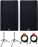 QSC K12.2 Active 12" Powered 2000 Watt Loudspeaker (Pair) Bundle with 2X Auray Steel Speaker Stand and 2X XLR-XLR Cable