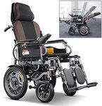 Duty Electric Wheelchair with Headrest, Foldable and Lightweight Powered Wheelchair,Seat Width 46Cm,Adjustable Backrest and Pedal Angle,360° Joystick, Weight Capacity 120KG,12A