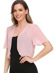 Women Bolero Shrug Soft Chiffon Open Front Sheer Short Sleeve Cropped Cardigans for Evening Dress, Blush, M