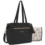 Quilted Crossbody Diaper Bag Tote Purse Set for Baby Girl, Baby Boy with Changing Pad, Insulated Compartment, Black