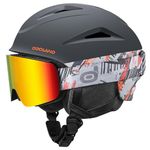 Odoland Ski Helmet with Ski Goggles, Multi-Options Compatible Snowboard Helmet and Goggles Set for Men Women Youth,Black Orange,Size M