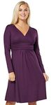 Zeta Ville - Women's - Wrap V-Neck Flare Dress Empire Line - Long Sleeves - 890z (Plum, UK 8, S)