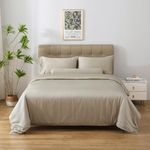 THE MYSTIC LOOM 4 PCS 100% Organic Bamboo Bedding Set - Duvet Cover, 17" Fitted Sheet & Pillowcases | 400 TC Bamboo Fabric, Luxury Hotel Quality | Super Soft & Breathable (Oak, King)