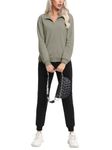 REORIA Women Cotton Fleece Tracksuits Warm Loungewear Sets Co Ord Sets with Zipper Stand Collar Two Piece Outfit Joggers with Pockets Grey Green XXL