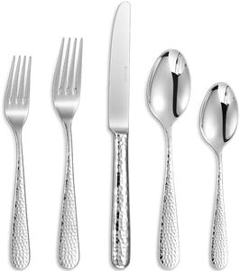 KEAWELL Premium 20/45/65 Piece Louise Hammered Silverware Set with Round Edge, 18/10 Stainless Steel, Service for 4/8/12, Fine Flatware Set, Dishwasher Safe