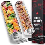 Rolling Grill Basket, SIde-Opening Cylinder Grilling Basket, Food Grade Stainless Steel, Large Portable Outdoor Camping accessories BBQ Net Rack, Cooking Griller for Fish, Vegetables, and More - Set