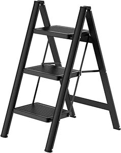 3 Step Ladder, MOTYYA Folding Step Stool with Wide Anti-Slip Pedal, Aluminum Lightweight Portable Step Stools for Adults, 330 IBS Capacity Multi-Use Ladder for Home and Kitchen, Black