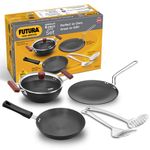 Hawkins Futura 6-Piece Hard Anodised Induction Gift Set - 2L Kadhai, 20cm Frying Pan, 26cm Tava, Glass Lid, Stainless Steel Skimmer and Turner (HAGP1)