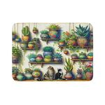 Ambesonne Colorful Bath Mat, Vintage Botany Themed Bohemian Scenery of Cactus and Leaves with Cats, Plush Bathroom Decor Mat with Non Slip Backing, 30.2" x 20", Beige Fern Green Teal