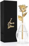 Forever Rose "I Love You Bloom Box Bundle, Real Rose Hand Dipped in 24K Gold in a Beautiful Phantom Vase and Bloom Box, Romantic Valentine's or Anniversary for Couples