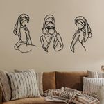 3 Pcs Metal Wall Art Decor Minimalist Abstract Woman Wall Art metal Modern Line Drawing Wall Art Decor Female Single Line Wall Home Hanging for Bedroom Kitchen Bathroom Living Room(Black, Romantic)