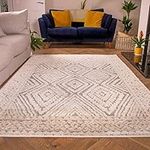 Soft Fluffy Grey Cream Hygge Trellis Area Rug Shaggy Shag Modern Geometric Aztec Living Room Bedroom Rugs 121cm x 170cm