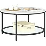 VASAGLE Coffee Table, Living Room Table, Sofa Cocktail Table Faux Marble Round, Tempered Glass Storage Shelf, Easy to Assemble, Modern Style, for Living Room, Marble White and Black LCT071B13