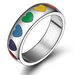 Womens Mens Wedding-Bands Stainless Steel Rainbow Rubber Heart Circle Round 8mm Rainbow Size 11 by Aienid