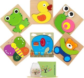 Montessori Toys for 1+ Year Old,Toddler Toys Age 1 2 3 Year Old Boy Girl, Wooden Puzzles for Toddlers 1-3,Learning Educational STEM Sensory Toys,6 Animal Jigsaw Puzzles Games Baby Toys Boy Girl Gifts