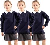 GW CLASSY OUTFIT 3x Girls Boys Kids Round Neck Jumpers (Pack of 3) Long Sleeve Fleece Unisex Sweatshirts School Uniform PE Tops UK Size (13-14 Years, 3x Navy Blue)