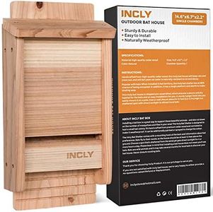 INCLY Small Bat House Kit for Outdoors 14.6"x6.7"x2.2" Shelter Box Roosting Single Chamber Natural Cedar Wood, Pre-Finished Easy to Install