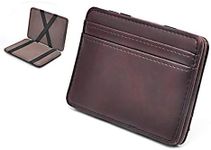 Slim Money Clip Pocket Wallet Case for Men and Women, Minimalist Front Pocket Wallet with Card Slots, Genuine Leather (Dark brown)