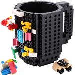 Build-On Brick Coffee Mug,Funny DIY Novelty Cup with Building Blocks Christmas Birthday Presents Easter Fathers Day Santa Mugs Nerdy Gifts for Dad Men Kids Boy Him Women Adult Girl Friend(Black)