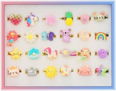 Girl Rings, Adjustable Jewelry Rings Set and Play Dress Up Rings for Kids and Little Girls, Unicorn/Mermaid/Flower Rings 24 PCS