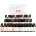 Nikura Collection of Pure Essential Oils - 32 x 10ml | Essential Oils for Diffuser for Home, Skin, Sleep, Repel, Rosemary Oil for Hair Growth, Aromatherapy | Peppermint, Lavender, Tea Tree, Citronella