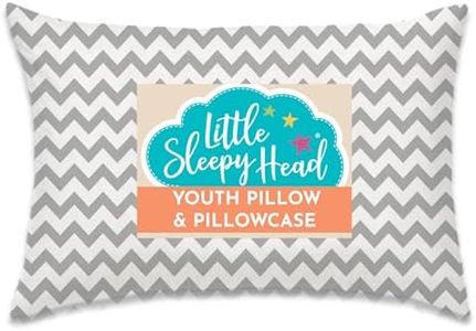 Little Sleepy Head Youth Pillow with Pillowcase 16x22, Soft Jumbo Toddler Pillow, Kids Pillow & Hypoallergenic Pillow Case - Best Kids Pillows for Sleeping, Perfect Kids Travel Pillow (Chevron Gray)