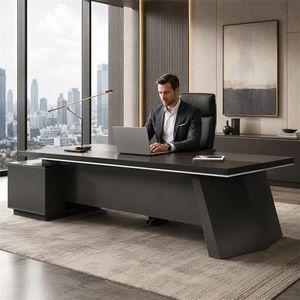L-Shaped Executive Desk, 87 Inch Executive & Manager Office Desk With Power Outlet & USB Ports, Storage Cabinets & Drawers, Cable Management, Dual-Tone Black, Right Return, 87" L x 63" W x 30" H