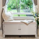 Warmiehomy Wooden Storage Bench with Seat Cushion and 2 Cabinets for Hallway Bedroom Living Room Furniture, White