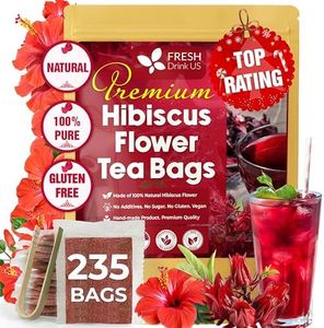 FreshDrinkUS, Premium 235 Hibiscus Flowers Tea Bags, 100% Natural, Pure from Hibiscus Flowers. Loose Flower Hibiscus Herbal Tea. Hibiscus Flower Tea. No Sugar, No Caffeine, No Gluten, Vegan.