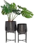 CosmoLiving by Cosmopolitan Metal Indoor Outdoor Planter Large Planter Pot with Removable Stand, Set of 2 Planters 19", 17"H, Black