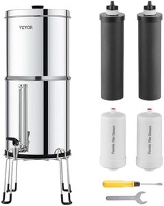 VEVOR Schwerkraft Wasserfiltersystem Edelstahl Arbeitsplattensystem 7+7,5L Wasserfiltrationssystem, reduziert Blei und bis zu 99% Chlor, mit 2 Aktivkohlefiltern & 2 Entfluorierungsfiltern & Zapfhahn