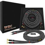 WORLDS BEST CABLES 6 Foot Ultimate - 7 AWG - Ultra-Pure OFC – Extra Premium Audiophile HiFi Speaker Cable Pair with Eminence Gold Banana (x2) & Spade (x2) Plugs & Carbon Tweed Jacket