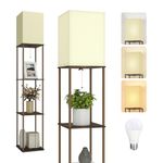 TABEVIO Floor Lamp with Shelves-LED Modern Shelf Floor Lamp with 3 Color Temperature E26 Bulb,Storage Display Column Standing Tall Lamp for Living Room, Bedroom, Office (Rustic Brown)