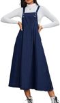 Milumia Women's Denim Overall Long Dress Pocket Adjustable Strap Flowy Baggy Jean Jumper Pinafore Dresses