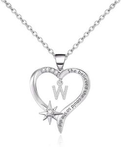 Nymerianoble Graduation Gifts for Her Inspirational Necklace with Initial Letter W Class of 2025 Masters Degree Graduation Gift Heart Necklaces Birthday Gifts for Teen Girls