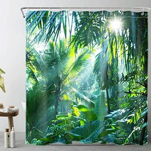 LB Forêt Verte Rideaux de Douche 240X175cm Tropical Palme Jungle Arbres Rideaux de Bain avec Crochets,Extra Large Imperméable Anti Moule Salle de Bain Décor