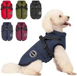 AIMYDOG Warm Dog Winter Coat, Fashion Sports Dog Cold Weather Jacket with Built-in Harness, Reflective & Adjustable Comfortable Pet Vest, Waterproof Windproof Dog Apparel for Small Dogs (Navy)